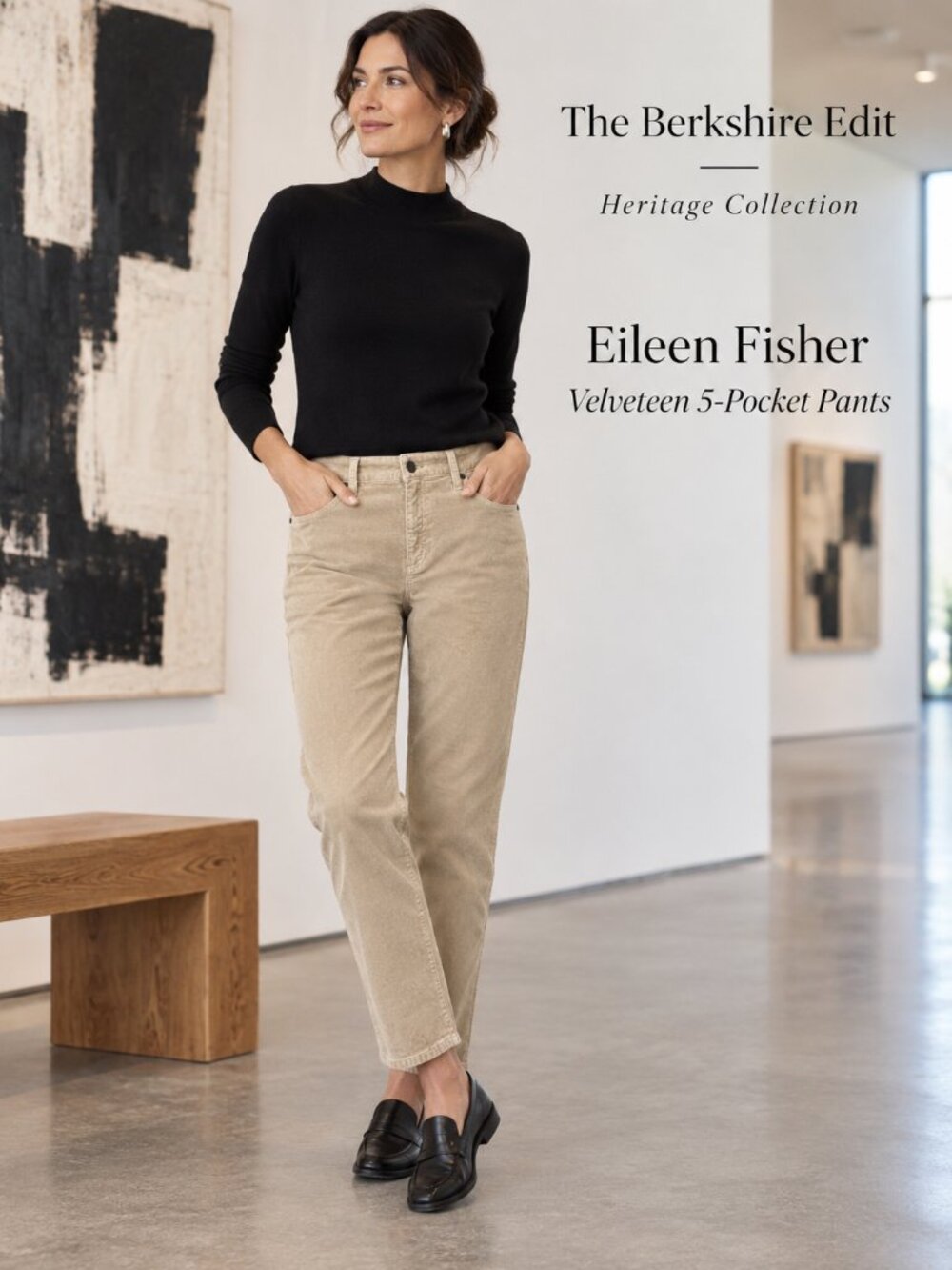 Eileen Fisher Beige Velveteen 5 Pocket Straight Ankle Pants Jeans M Minimalist